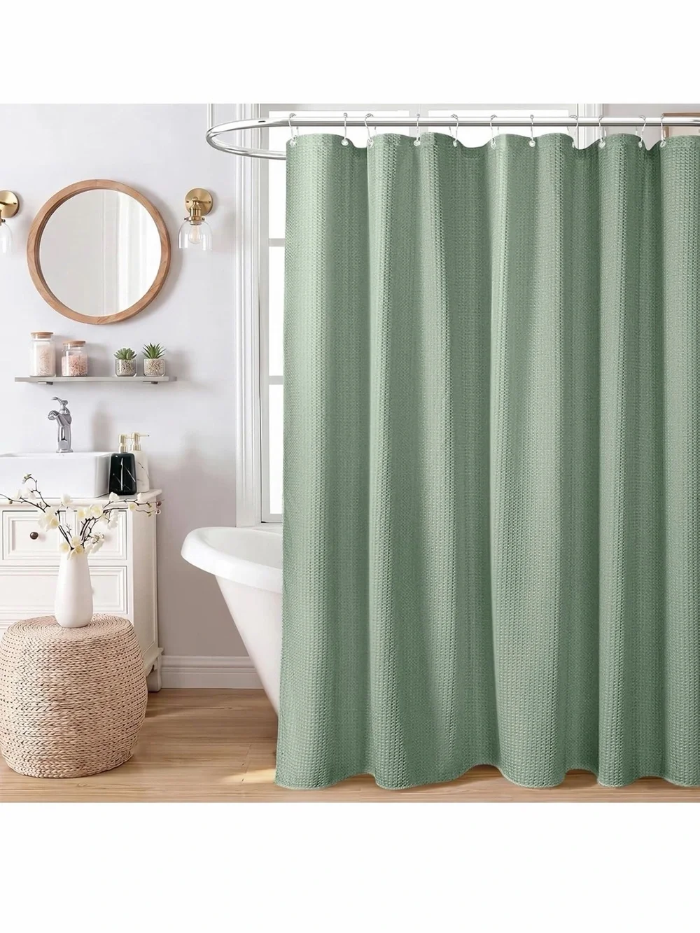 Water Resistant Waffle Weave Shower Curtain - Sage Green
